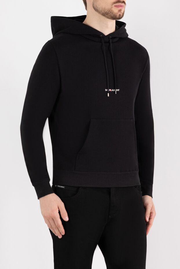 Saint Laurent худи мужское черное с капюшоном из хлопка 180784 - фото 3