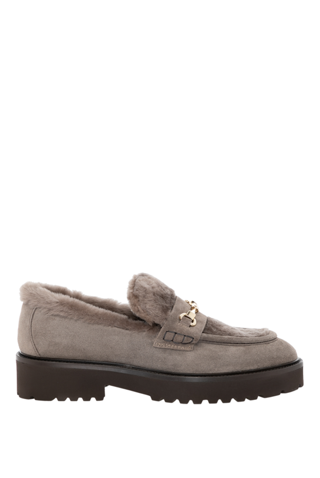 Doucal`s women's suede gray loafers with fur 180851 - photo 1