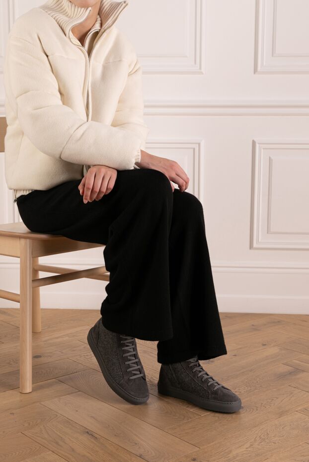 Doucal`s women's boots on fur made of textile and suede gray 180853 - photo 2