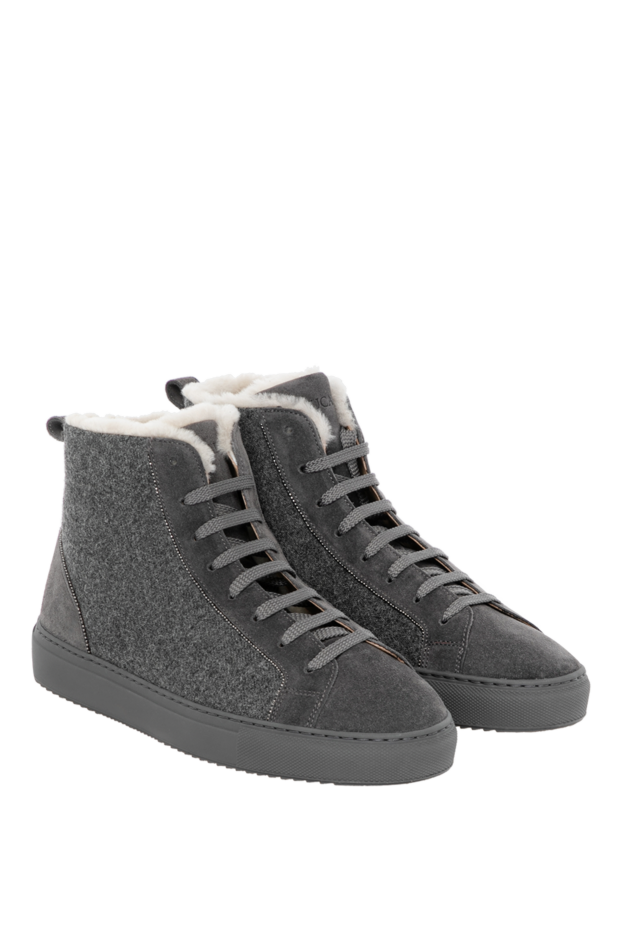 Doucal`s women's boots on fur made of textile and suede gray 180853 - photo 3