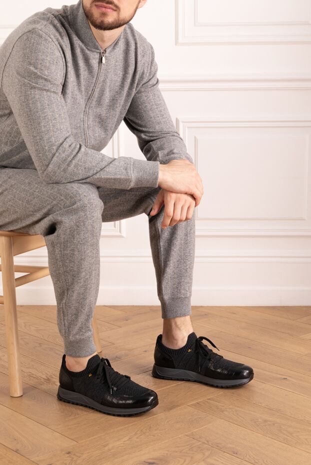Doucal`s gray men's sneakers made of leather and cotton 180860 - photo 2