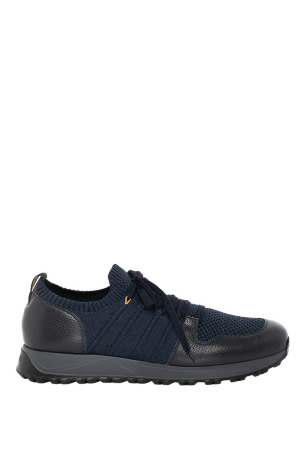 Doucal`s men's blue leather and cotton sneakers 180865 - photo 1