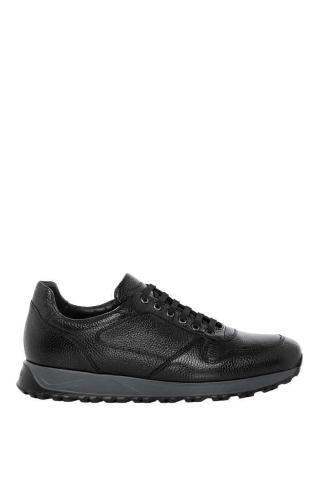 Doucal`s black men's sneakers made of grained leather 180866 - photo 1