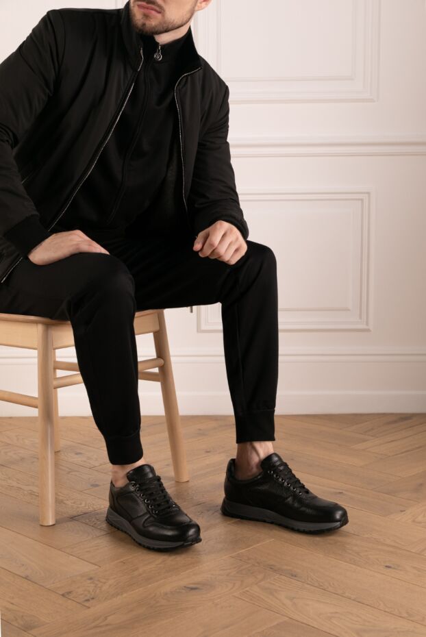Doucal`s black men's sneakers made of grained leather 180866 - photo 2