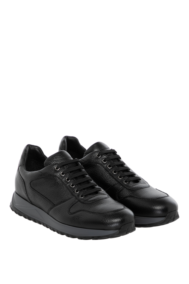 Doucal`s black men's sneakers made of grained leather 180866 - photo 3