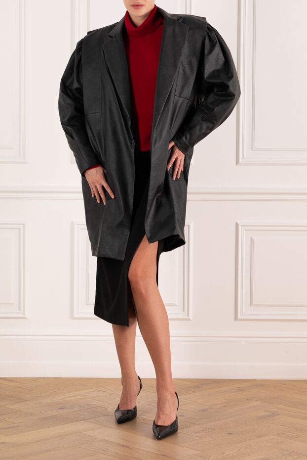 Fleur de Paris көлемді иықтары бар жұмсақ шынайы былғарыдан жасалған пальто
 181051 - фото 2