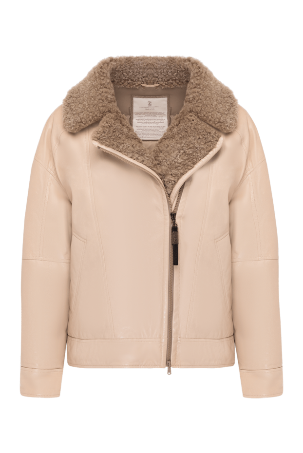 Brunello Cucinelli leather jacket with fur for women beige 181164 - photo 1