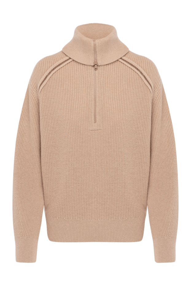 Women's cashmere beige ribbed sweatshirt - photo 1