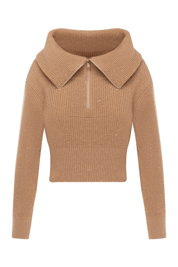 Brunello Cucinelli knitted jumper with a zipper with a wide collar, brown for women 181189 - photo 1