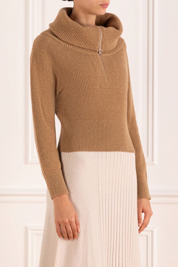 Brunello Cucinelli knitted jumper with a zipper with a wide collar, brown for women 181189 - photo 3