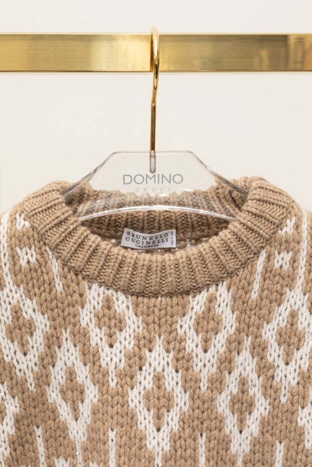 Brunello Cucinelli knitted cashmere jumper with geometric pattern brown women's 181199 - photo 2