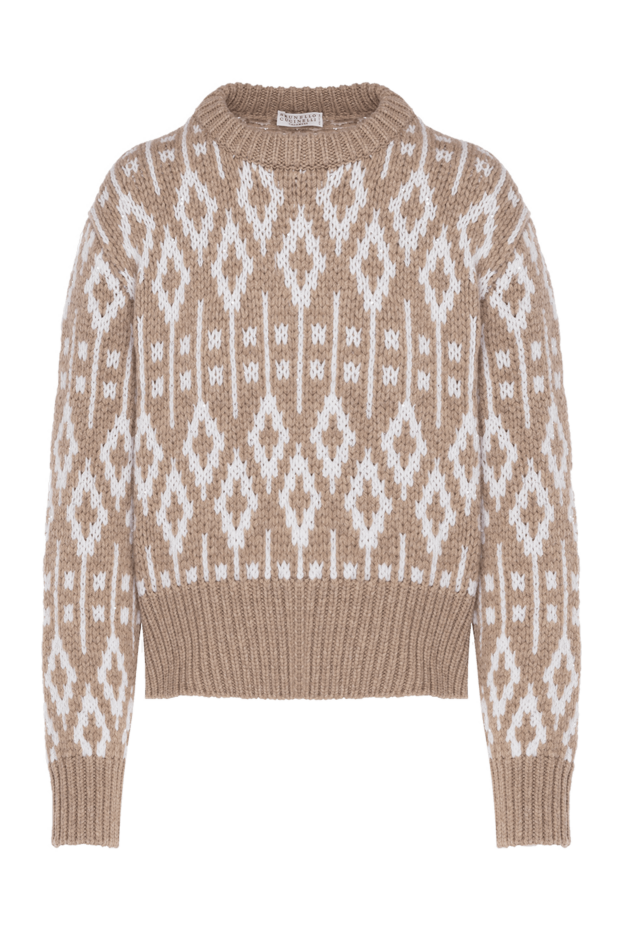 Brunello Cucinelli knitted cashmere jumper with geometric pattern brown women's 181199 - photo 1