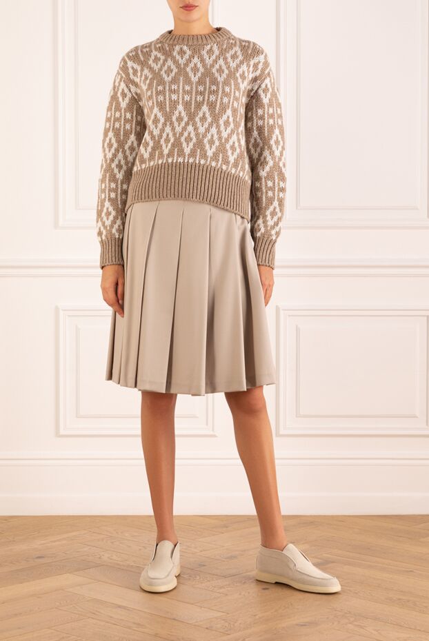 Brunello Cucinelli knitted cashmere jumper with geometric pattern brown women's 181199 - photo 3