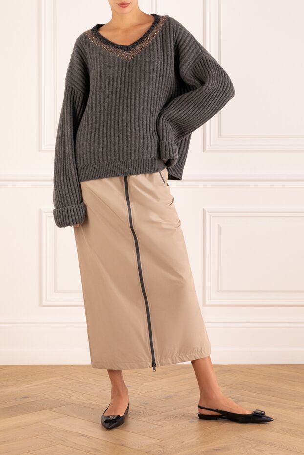 Brunello Cucinelli women's gray ribbed cashmere jumper with wide collar 181210 - photo 3