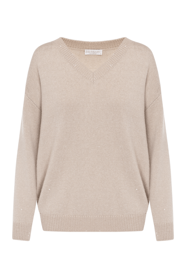 Brunello Cucinelli women's beige jumper with v-neck, cashmere and silk 181211 - photo 1