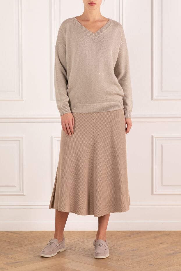 Brunello Cucinelli women's beige jumper with v-neck, cashmere and silk 181211 - photo 2