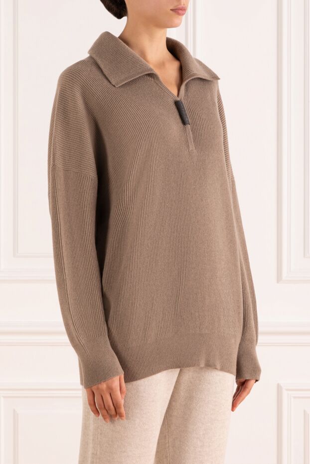 Brunello Cucinelli women's jumper, brown, v-neck, cashmere 181212 - photo 3