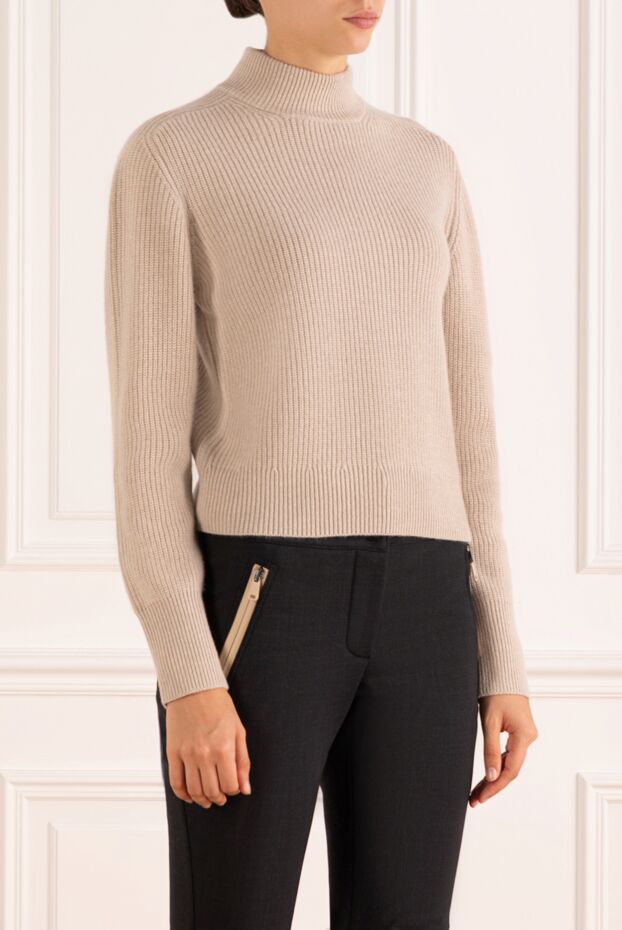Brunello Cucinelli women's beige cashmere ribbed cropped jumper 181215 - photo 3