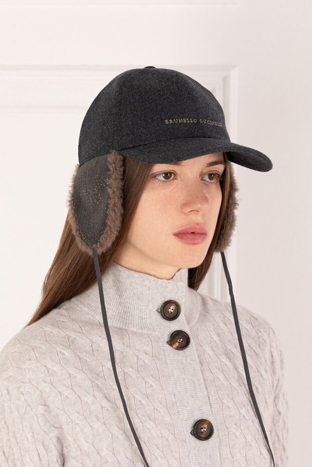 Brunello Cucinelli woolen cap for women gray with ears 181220 - photo 3