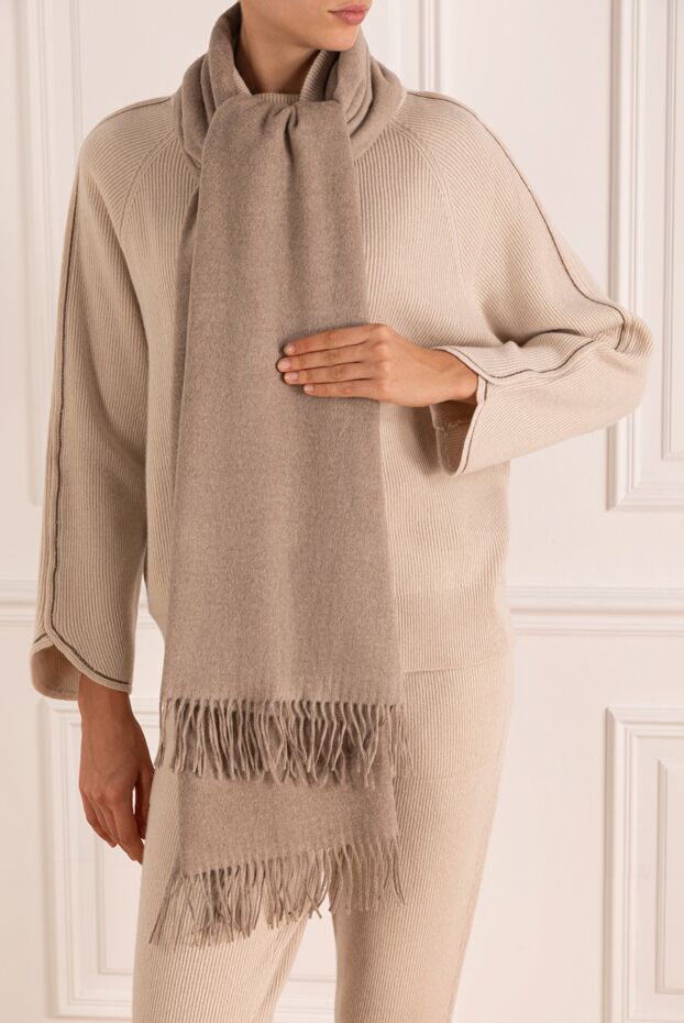 Brunello Cucinelli жібек жиегі бар әйелдер шарфы, қоңыр 181228 - фото 3