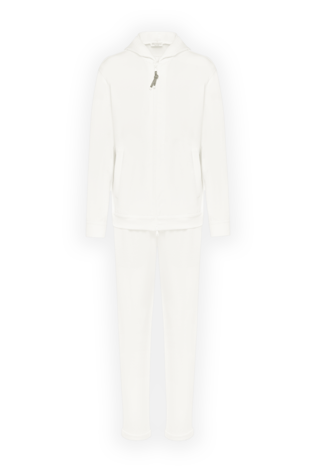 Women's white cotton tracksuit with a hood - photo 1