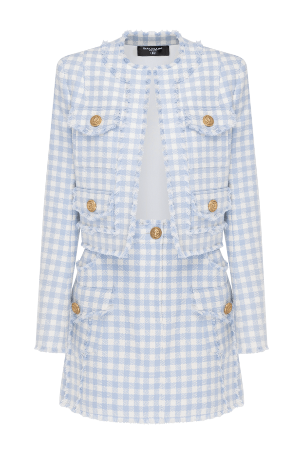 Balmain костюм в клетку с юбкой голубой из хлопка в клетку 181279 - фото 1