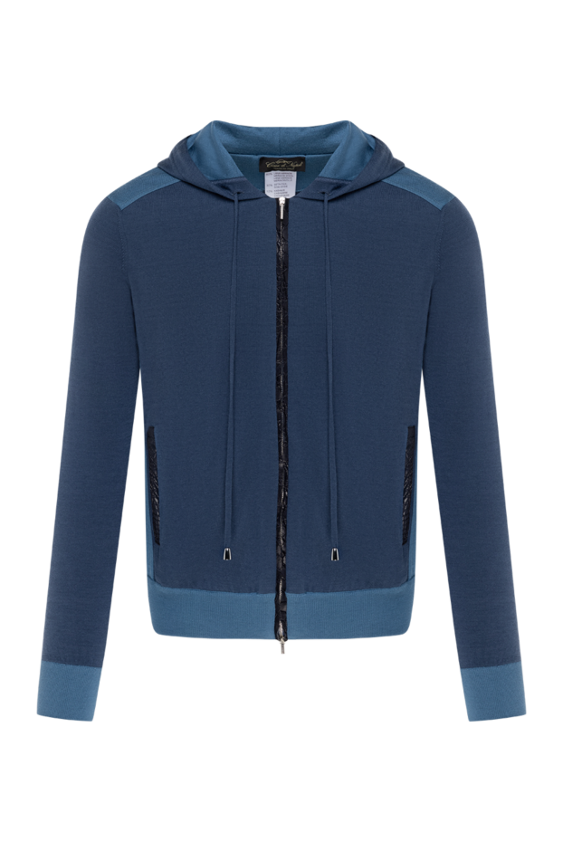 Cesare di Napoli men's blue hoodie with crocodile leather inserts 181286 - photo 1