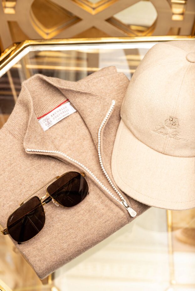 Beige cashmere men's sweater with zipper - photo 2