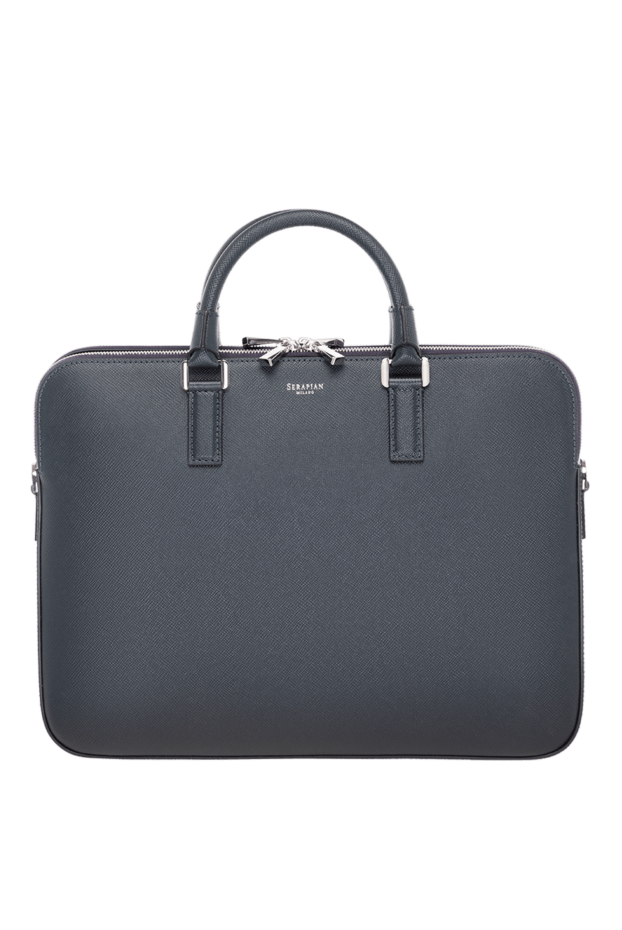 Serapian slim briefcase with double zipper made of leather blue 183891 - photo 1