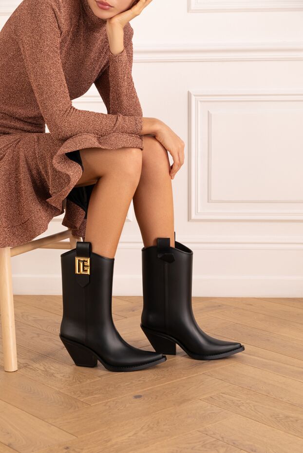 Balmain women's black rubber ankle boots with logo 184546 - photo 2