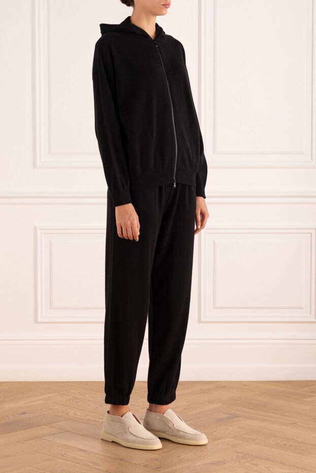Brunello Cucinelli women's black knitted cashmere tracksuit with hood 184582 - photo 3