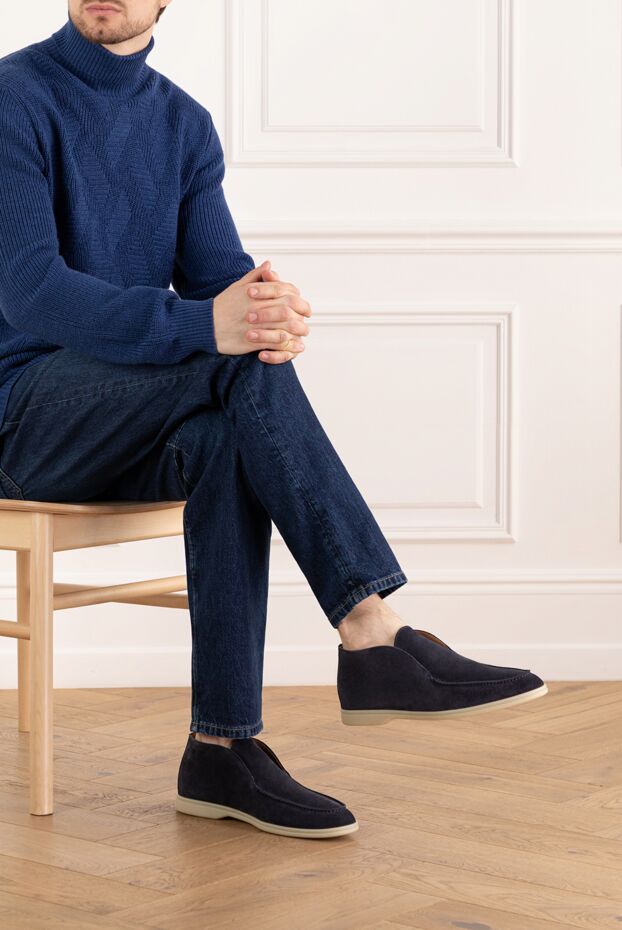 Cesare di Napoli blue suede men's loafers on a white sole. 184642 - photo 2