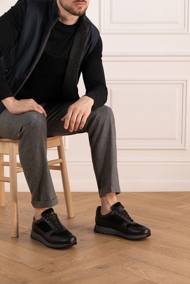 Doucal`s men's black suede and leather sneakers 184662 - photo 2