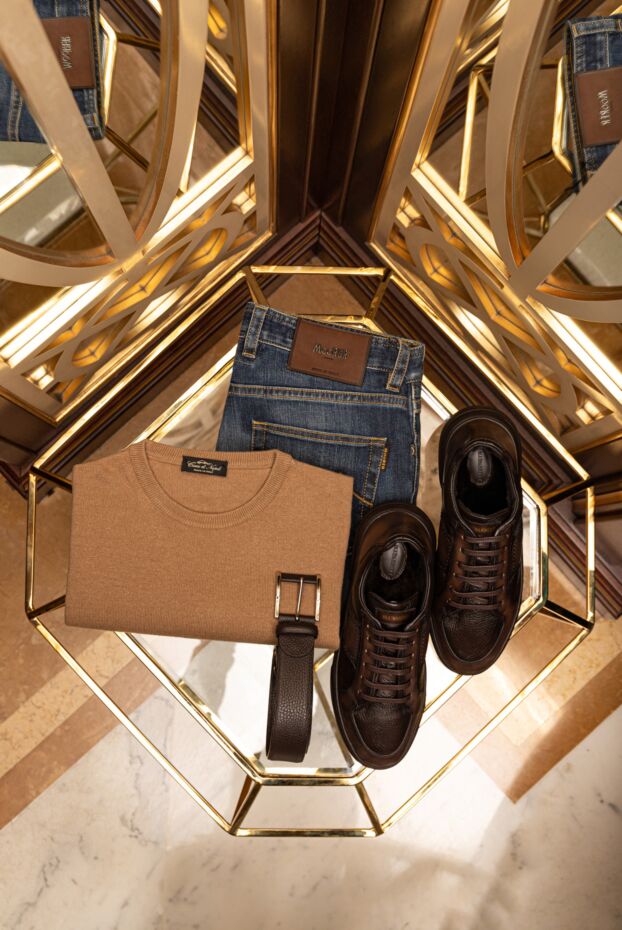 Barrett men's brown leather sneakers with fur 184703 - photo 2