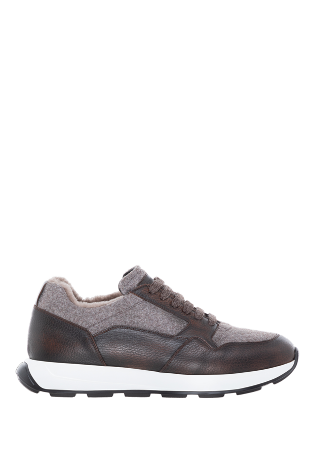 Barrett brown men's fur sneakers made of leather and textile 184707 - photo 1