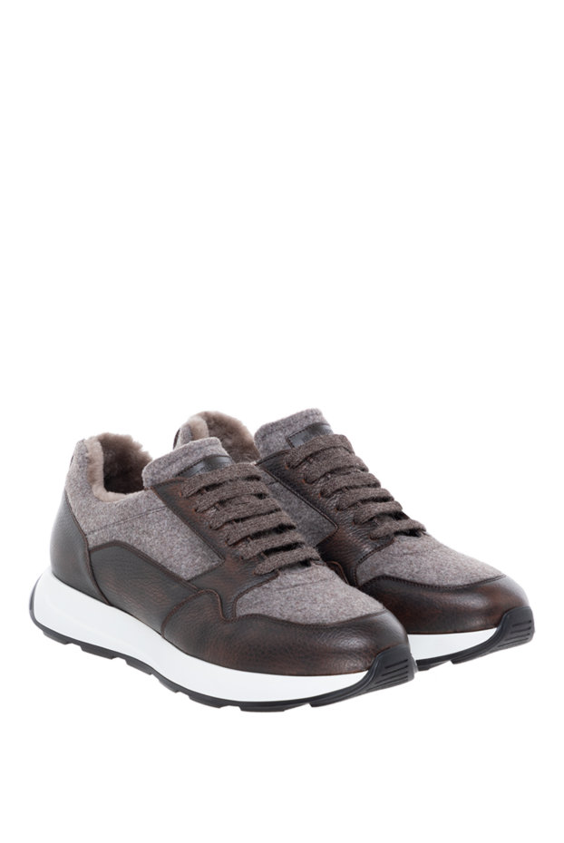 Barrett brown men's fur sneakers made of leather and textile 184707 - photo 3