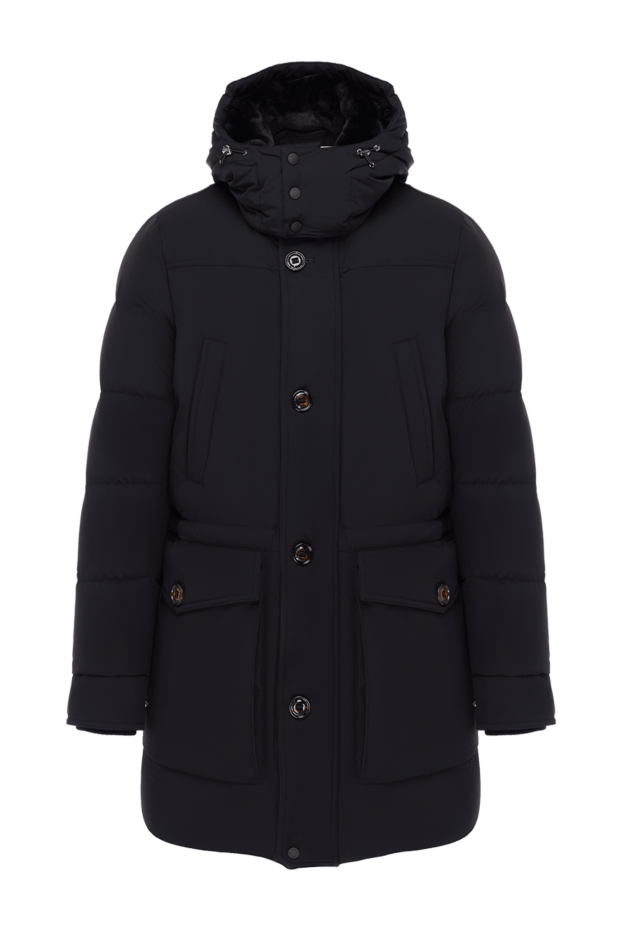 Moorer men's long down jacket ferdy blue with a hood 184724 - photo 1