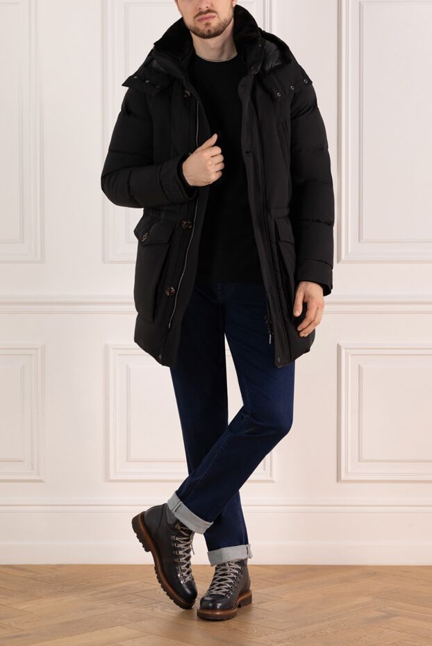 Moorer men's long down jacket ferdy blue with a hood 184724 - photo 2
