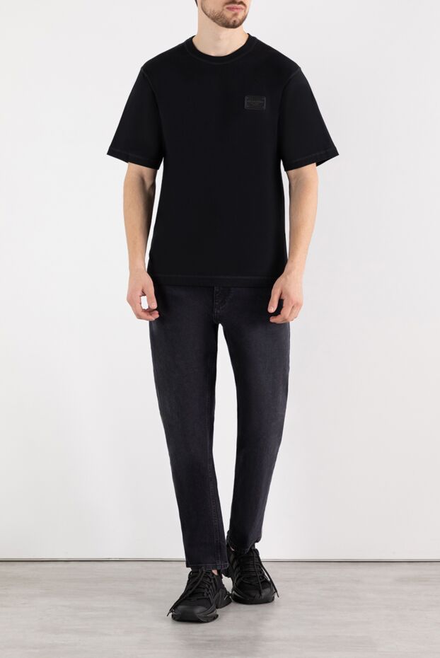 Dolce & Gabbana men's straight-cut cotton t-shirt with a logo on a leather insert 184860 - photo 2