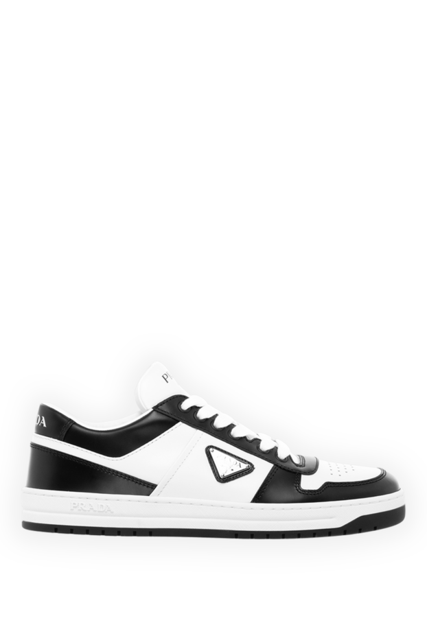 White leather sneakers with black inserts and logo - photo 1