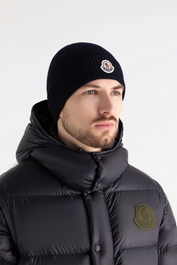 Moncler men's ribbed knit wool hat with logo accent 184949 - photo 2