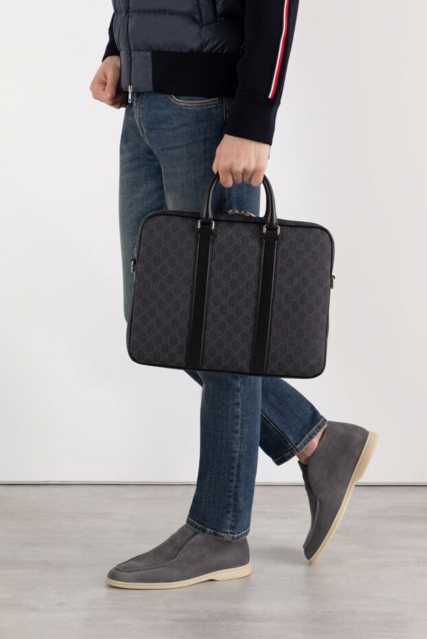 Gucci портфель gg с плечевым ремнем мужской черный 184950 - фото 2