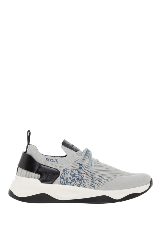 Berluti men's shadow knit sneakers in gray with leather inserts and a white sole 185033 - photo 1
