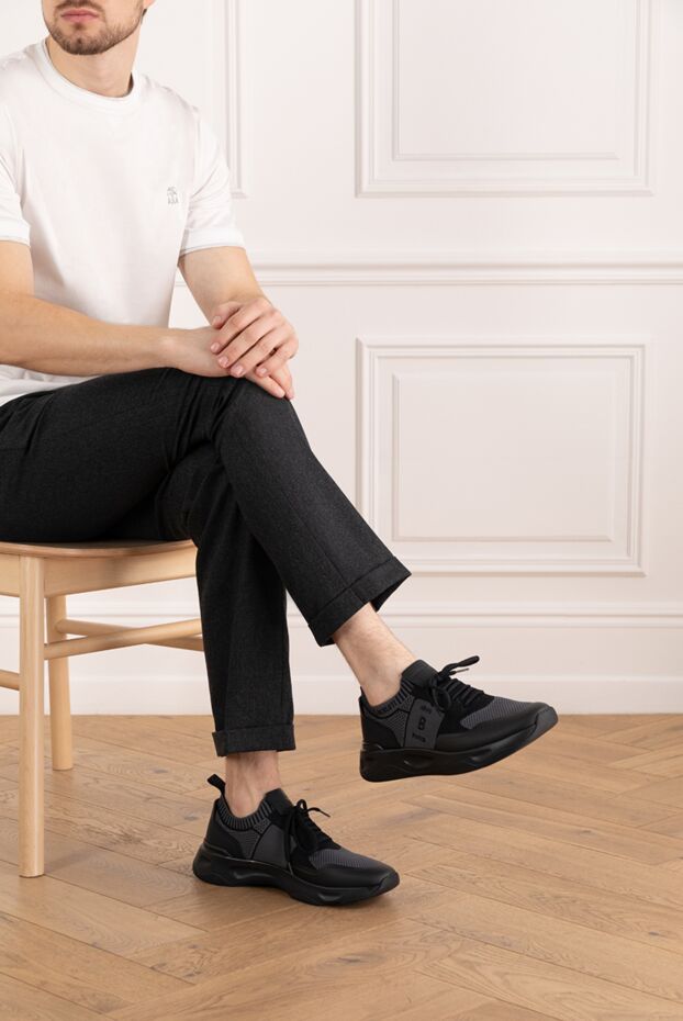 Berluti резеңке жабыны бар тоқыма және бұзау терісінен жасалған көлеңкелі кроссовка 185034 - фото 2