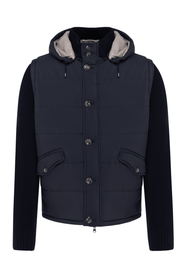 Barba Napoli men's blue quilted jacket with a hood and knitted sleeves 185109 - photo 1