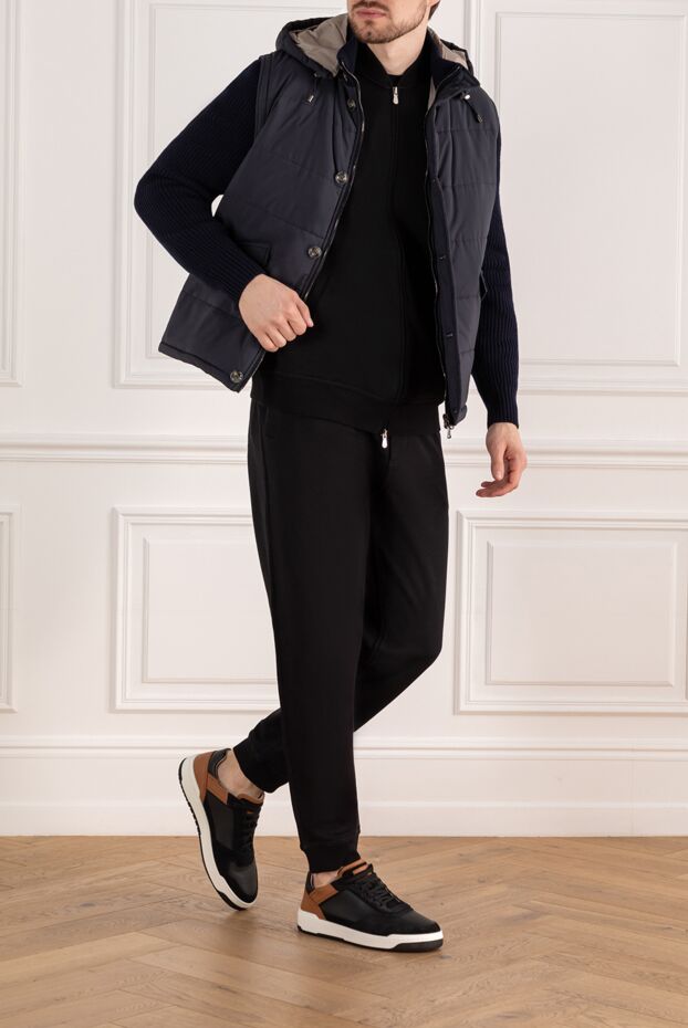 Barba Napoli men's blue quilted jacket with a hood and knitted sleeves 185109 - photo 2