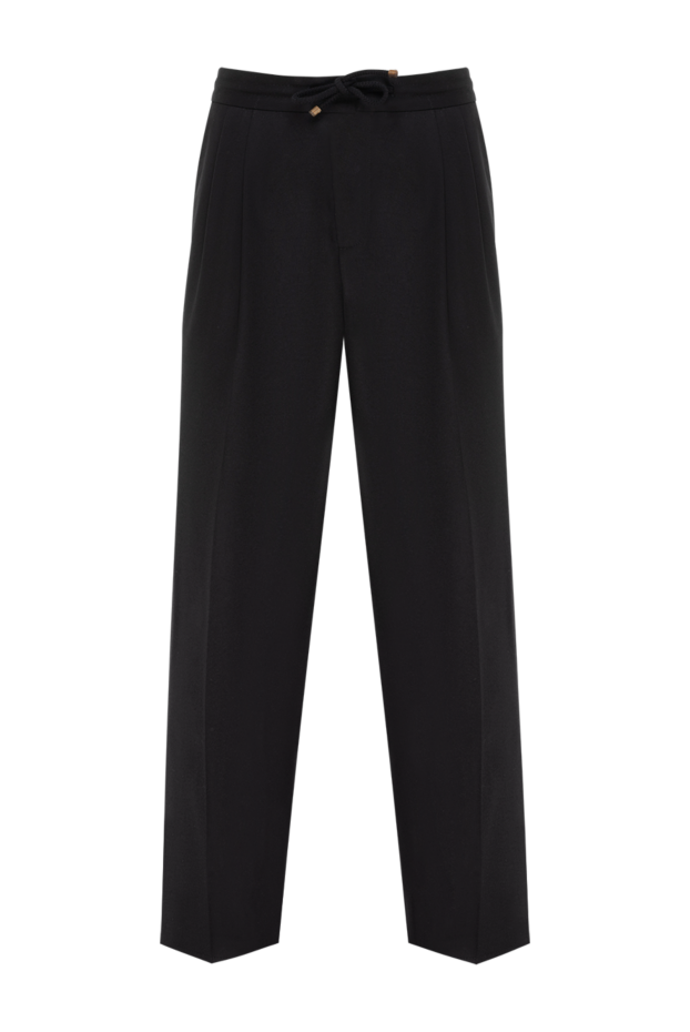 Brunello Cucinelli men's black wool trousers with drawstring 185113 - photo 1