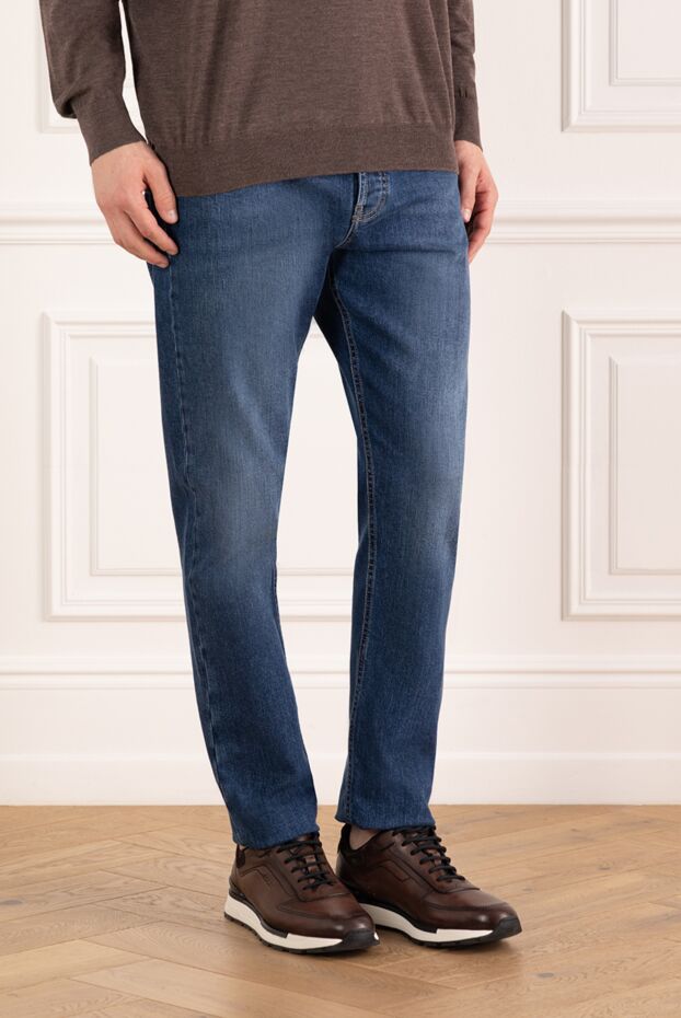 Brunello Cucinelli тозған әсері бар ерлердің көк джинсы 185114 - фото 3