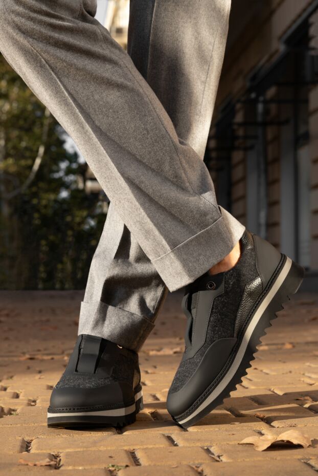 Christophe Auber black felt and leather sneakers for men 185172 - photo 3