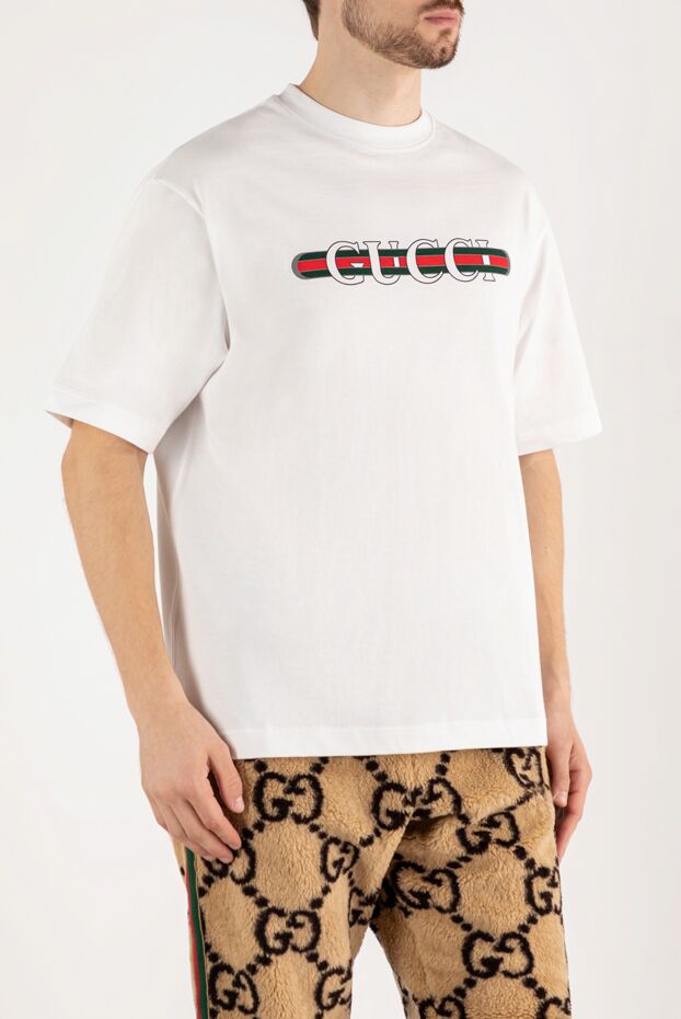 Gucci футболка белая мужская с логотипом из хлопка 185213 - фото 3